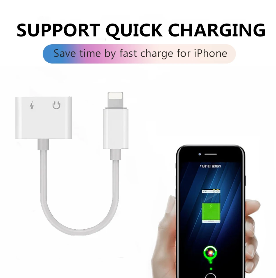 6-в-1 Dual аудиоадаптер с разъемом Lightning разветвитель полностью совместим с для iPhone 7/8/X/XS серии Наушники слушать музыку вызова и беспроводной зарядки