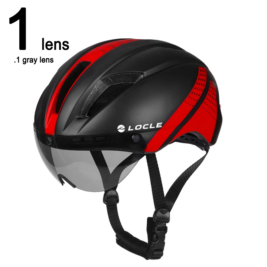 Black Red 1 Lens Шлем для велоспорта LOCLE интегрально-Литые очки велосипедный шлем дорожный горный MTB велосипедный шлем 54-62 см - Цвет: Black Red 1 Lens
