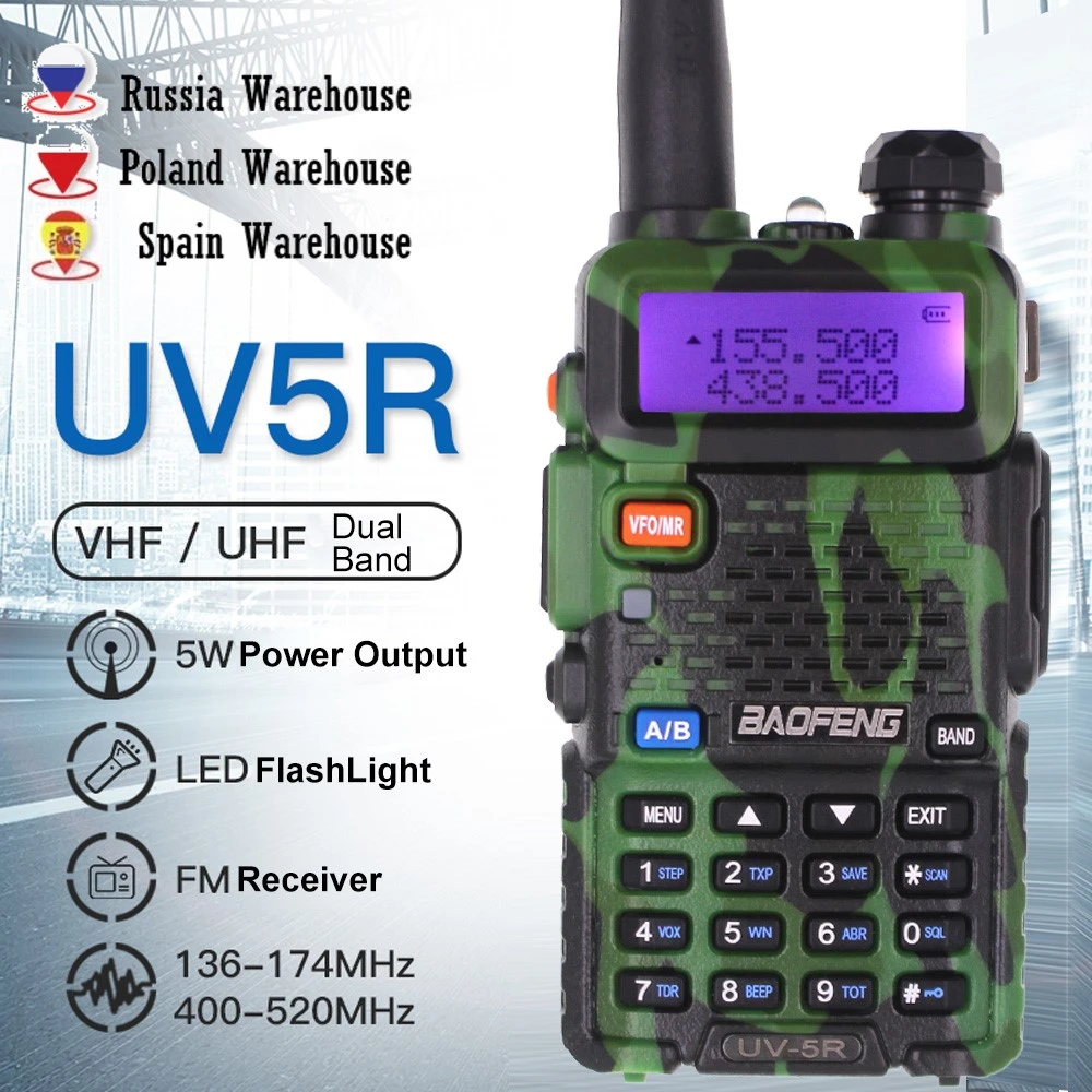 Amateur Black/Camo CB Radio Station Ham Baofeng UV-5R 5W Walkie Talkie U/V Dual Band Shipped From Ruassia/Spain/Poland