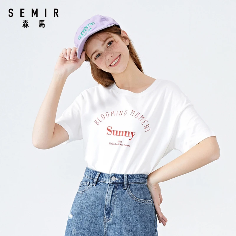 Футболка Semir женская с коротким рукавом Свободный пуловер круглым вырезом и