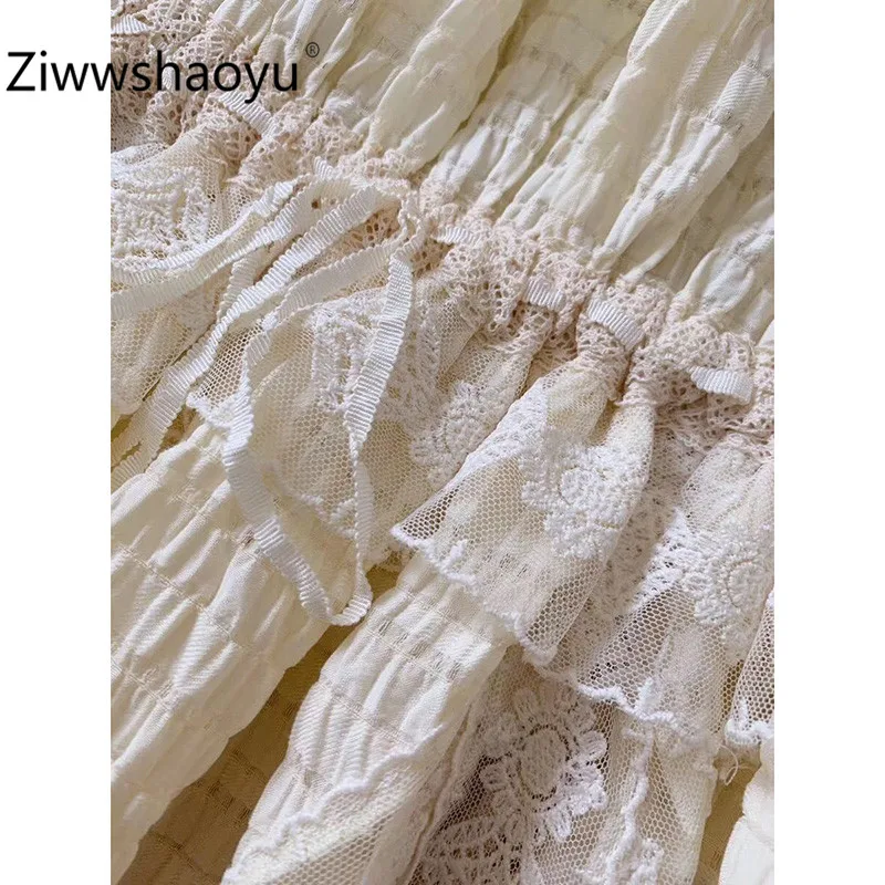 Ziwwshaoyu женское Подиум осень зима хлопок ярд длинное платье стоячий воротник фонарь рукав кружево Вышивка платья для вечеринок