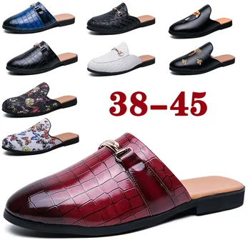 

2020 Summer Mens Half Sole Slippers Classic Closed Toe Sandals Slipper Genuine Leather Men Flip Flops Garden Shoes Male Footwear