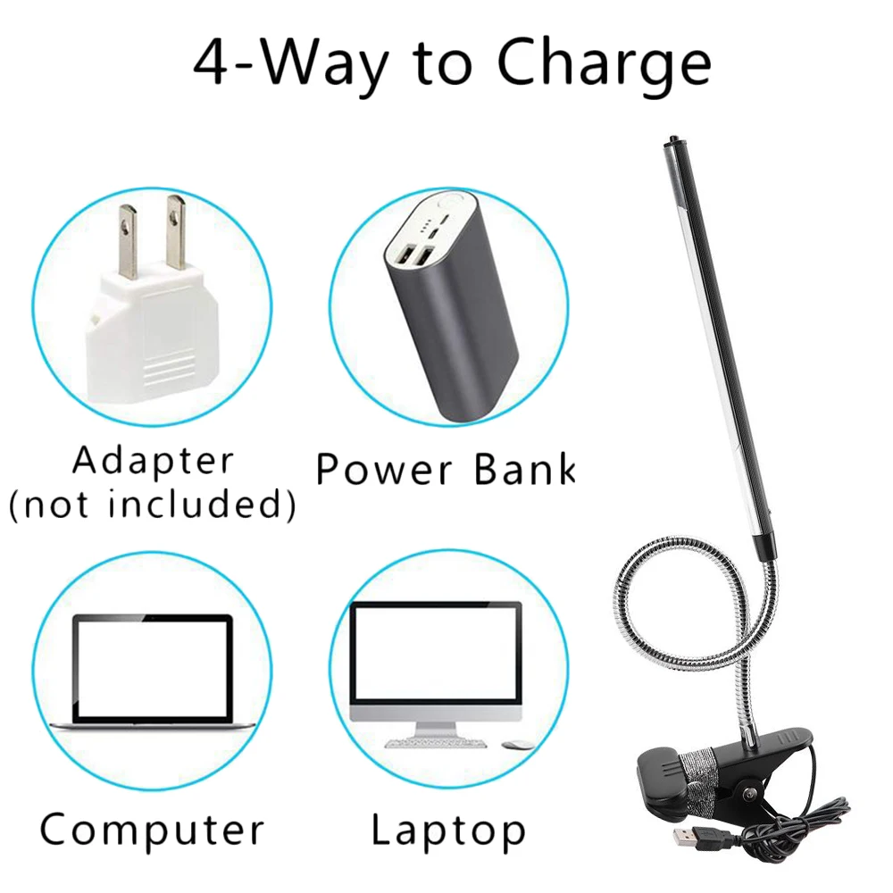 Портативная Светодиодная настольная лампа с зажимом USB заряжаемая Регулируемая