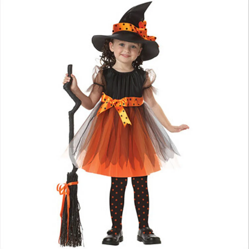 

Toddler Kids Baby Girls Halloween Scary Witch Costume Dress Party Dresses+Hat Outfit Halloween Costumes