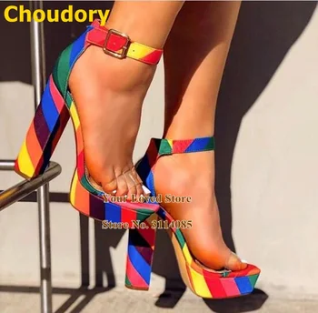 rainbow chunky heels