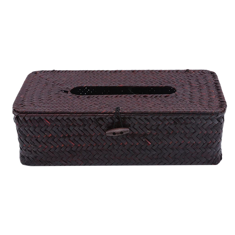 coffee Pastoral Style Straw Tissue Box Napkin Holder Paper Tissue Storage Tissue Holders Car Tissue Boxes Rectangular Shape - Цвет: coffee