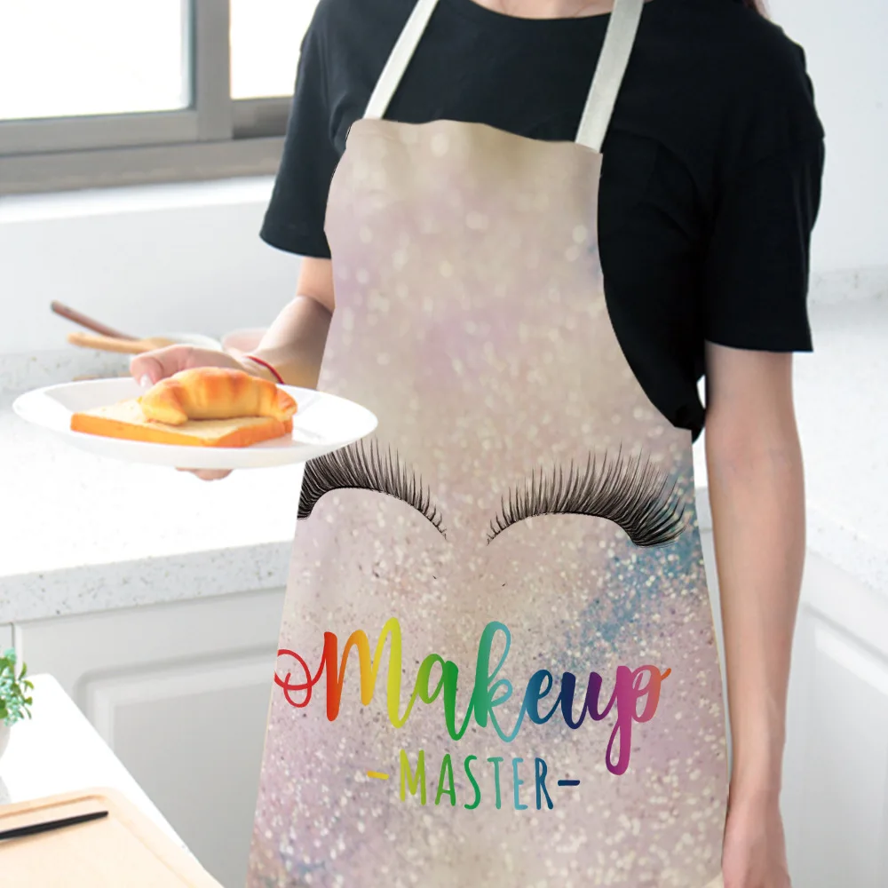Colorful Eyelash Pattern Aprons Kitchen Cooking Aprons For Women Chefs Linen Waist Household Cleaning Apron Delantales