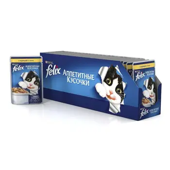 

Felix Аппетитные кусочки пауч для кошек (кусочки в желе), Курица, 24*85 г.