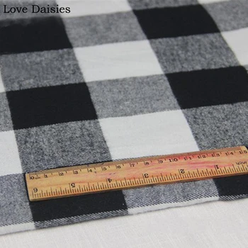 

100% Cotton Twill Yarn Dyed BLACK GRAY WHITE Big Lattice Check Slight Brushed Fabrics for DIY Apparel Blouse Shirt Dress Tissue