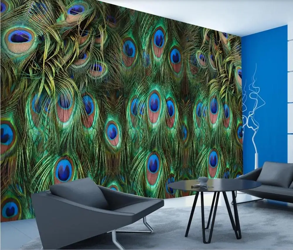 

XUE SU Custom large-scale murals / wallpapers / creative fashion Peacock feather background wall covering
