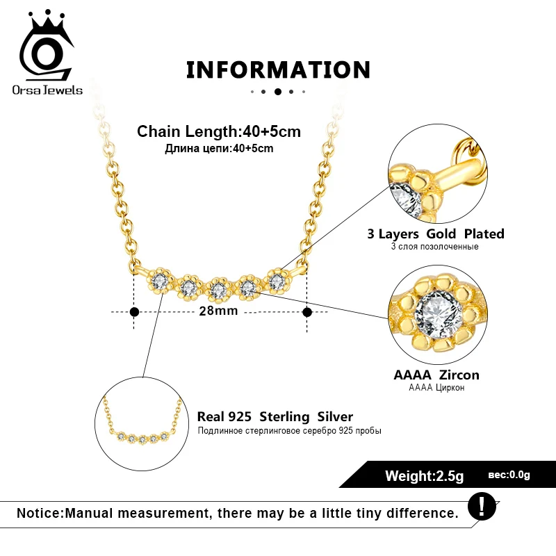 ORSA JEWELS подлинное 925 ожерелье с подвеской в виде цветка из стерлингового серебра AAAA Циркон простое милое ожерелье Настоящее ювелирное изделие SN181