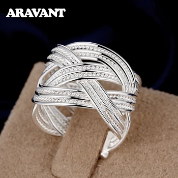 2020 New 925 Silver Weave Open Adjustable Ring For Women Fashion Jewelry