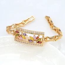 Модный женский золотой разноцветный циркониевый стильный цветной CZ браслет-Шарм ювелирные изделия