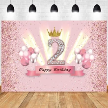 

Sweet Pink 2 Years Photo Backdrop Girls Boy Crown Happy Birthday Party Two 2nd Photograph Background Banner Decoration Prop