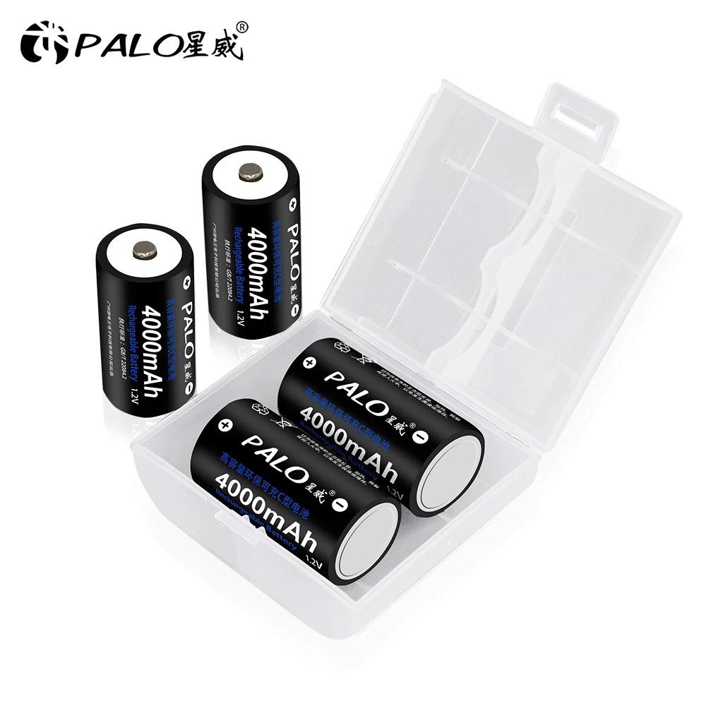 PALO R14 C Cell battery C size rechargeable battery 1.2V 4000mAh NI-MH + intelligent fast charging LCD charger for AA AAA C D 9V coin cell