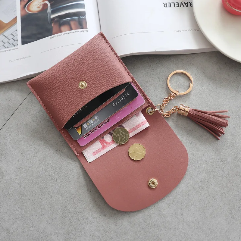 Fashion Women Credit Card holder with Key Ring Small Tassel Cards Wallets for Girls Lady Sweet Mini Purse porte carte leather wallet wallet card holder card holder coin purse credit card holder credit card wallet card wallet coin purse wallet