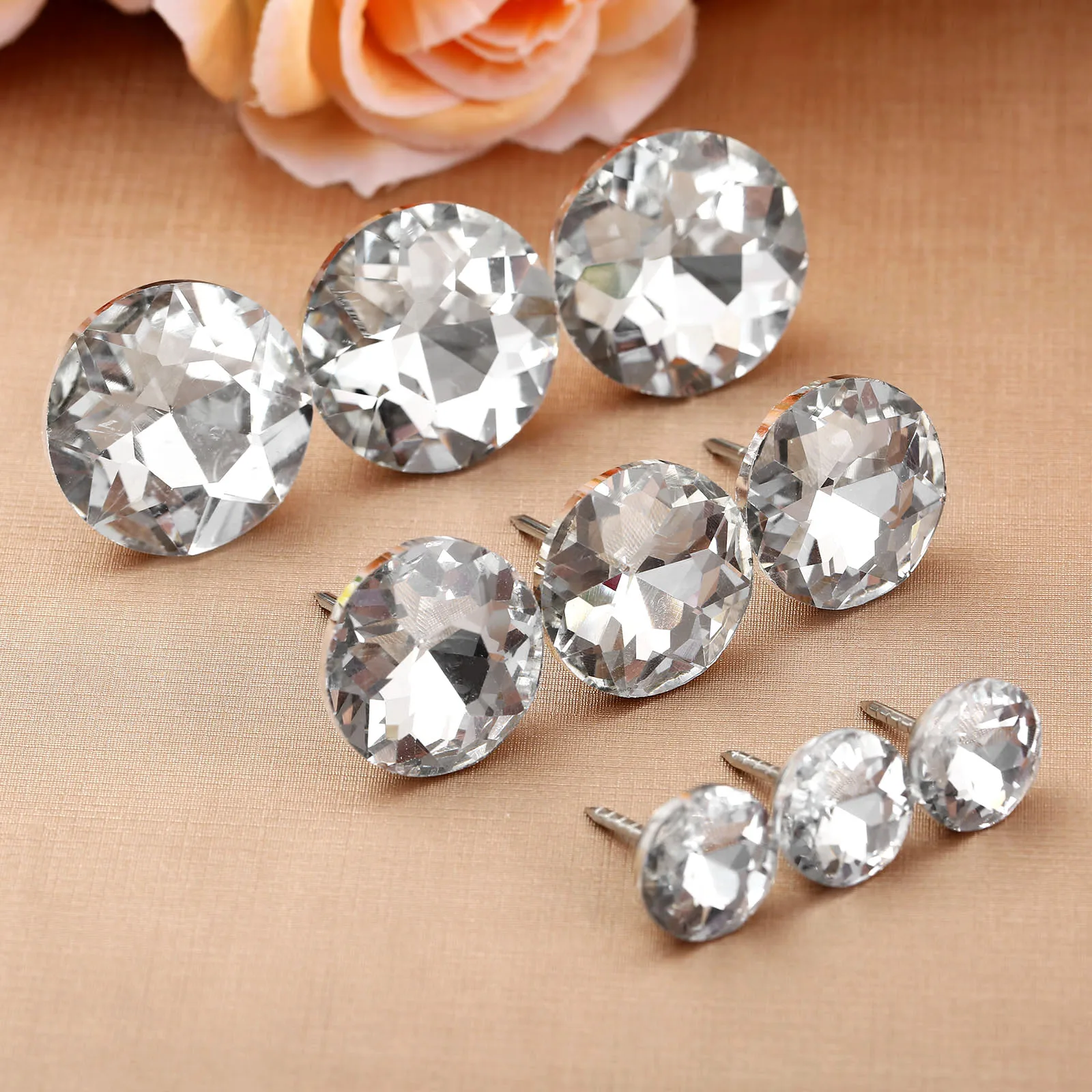 10x Diamond Crystal Glass Upholstery Sofa Headboard Buttons Upholstery Nails Button Tacks Studs Pins 16/25/30mm Sofa Wall Decor 6