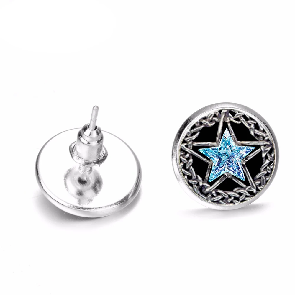 SONGDA сверхъестественная пентаграмма Wiccan серьги-гвоздики дьявол в готическом стиле ловушка геометрическое искусство стеклянные круглые серьги для мужчин и женщин ювелирные изделия