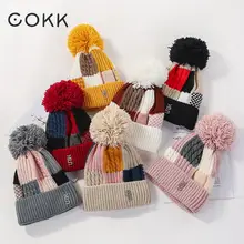 COKK женские зимние вязаные шапки повседневные громоздкие шапочки мягкие теплые женские шапки с подкладкой Новая модная зимняя шапка женская шапка