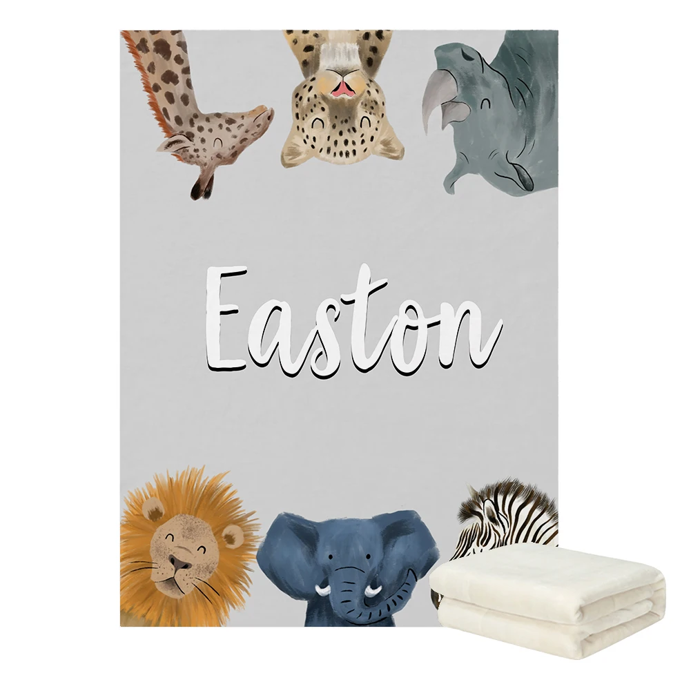 LVYZIHO Adorable Jungle Animals Greenery Blanket Baby Boy Blanket - 30x40 / 48x60 / 60x80 Inches - Fleece Blanket