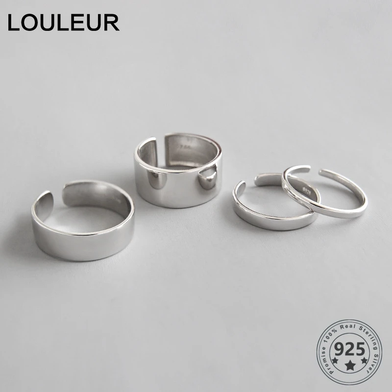 

LouLeur Real Sterling 925 Silver Rings High Quality Minimalist Gloss Open Rings for Women Fashion Fine Jewelry Anniversary Gifts