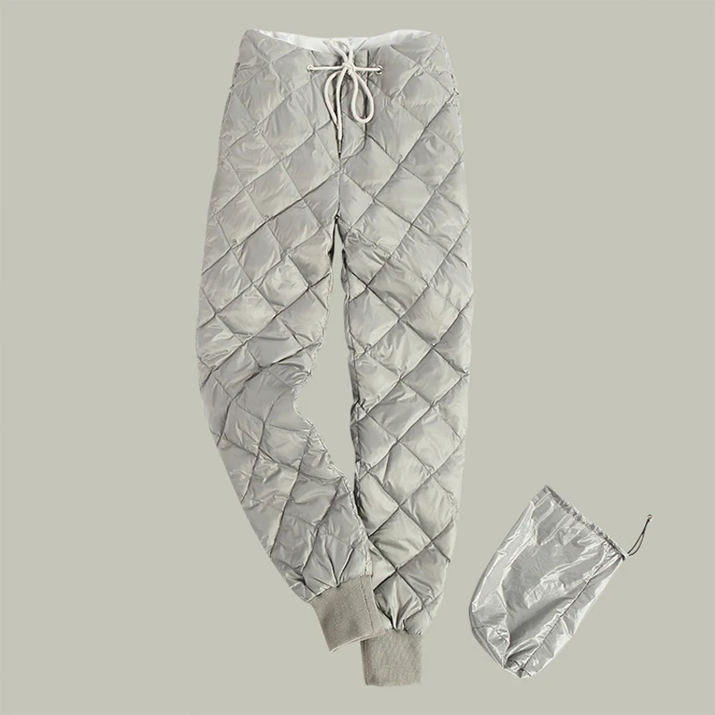 YNZZU ромбовидная решетка новые зимние брюки на утином пуху женские с высокой талией на шнуровке теплые женские пиджаки карандаш брюки плюс размер AB245
