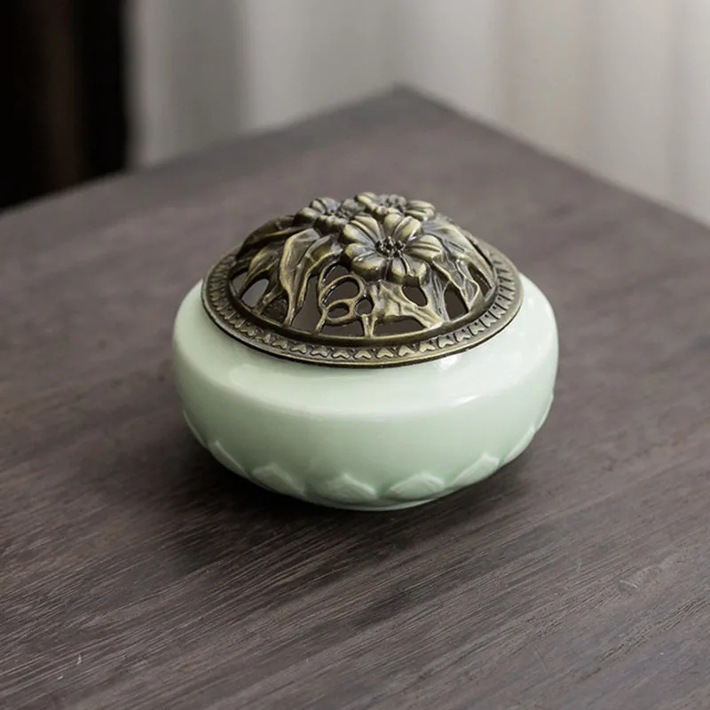 Celadon ледяная, с трещинами глазурь ладан горелка сплав крышка печь для ароматерапии благовонная катушка сандаловое дерево держатель Крытый домашний декор