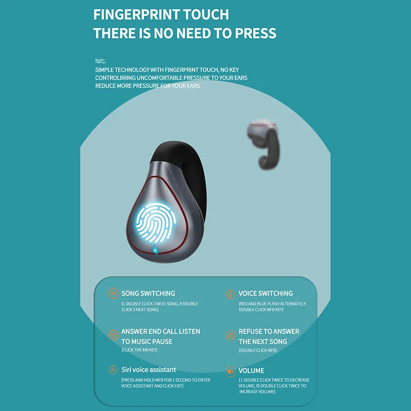 TWS Clip Ear Bluetooth Earphone Waterproof Sports Wireless Headphone HiFi Stereo Noise Reduction Eardbuds