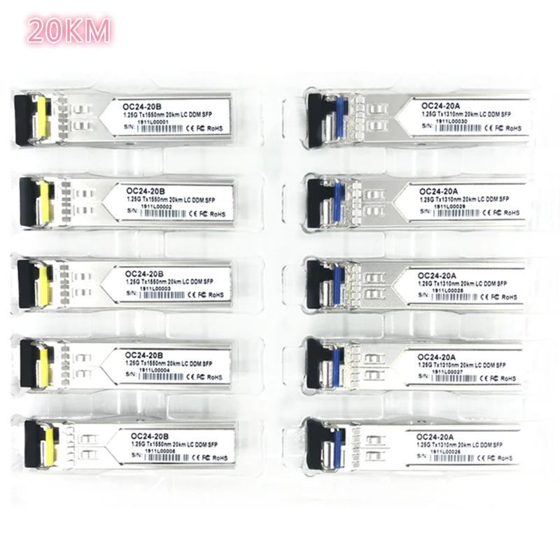 

LC SFP Fiber optic module 1.25G LC 20KM 1310/1550nm Single Fiber SFP Optical Module compatibility Transceiver FOR ONU OLT