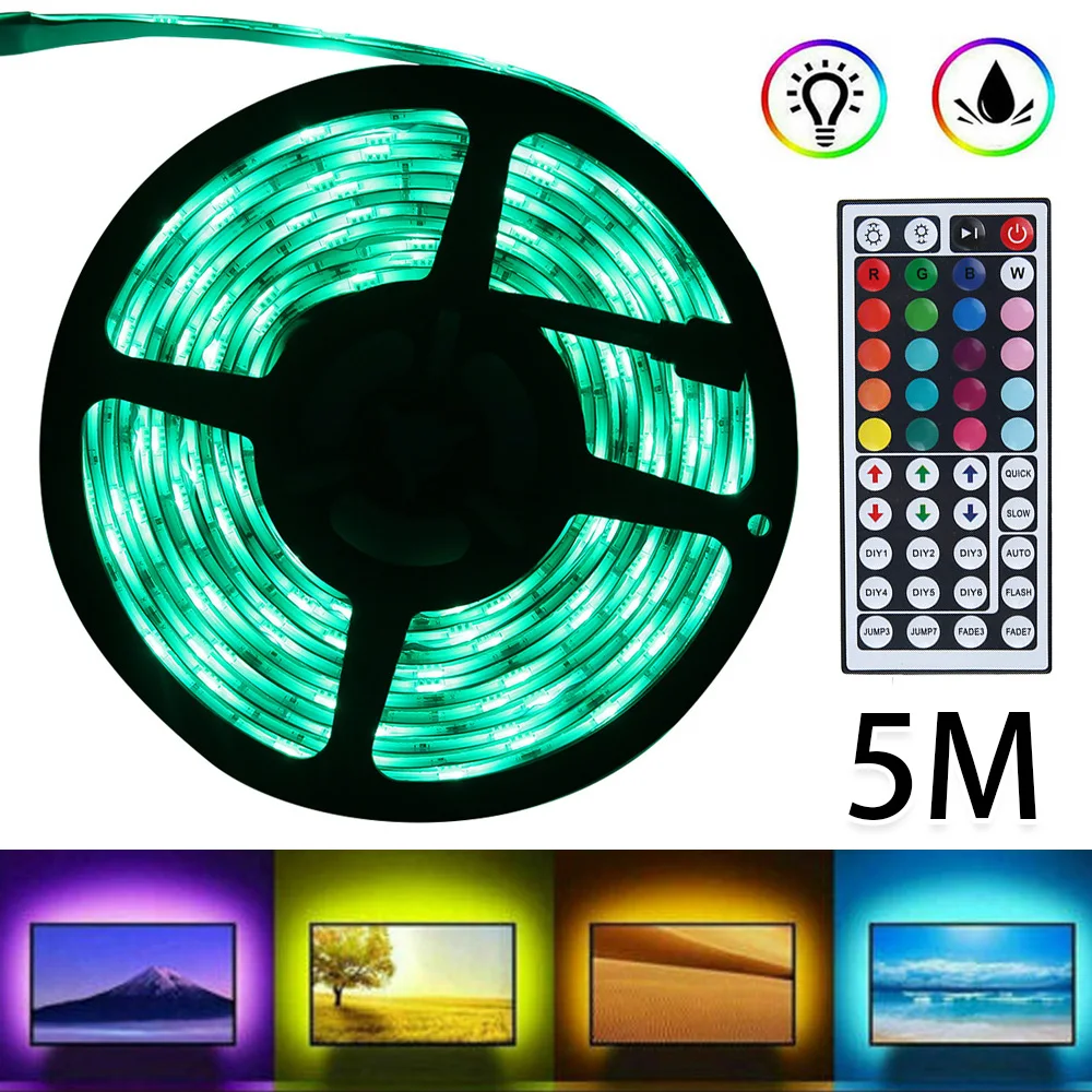 

LED Strip Lights 5M RGB 5050 SMD Flexible Ribbon Waterproof RGB LED Light DC12V TV Desktop Screen BackLight Tape Diode