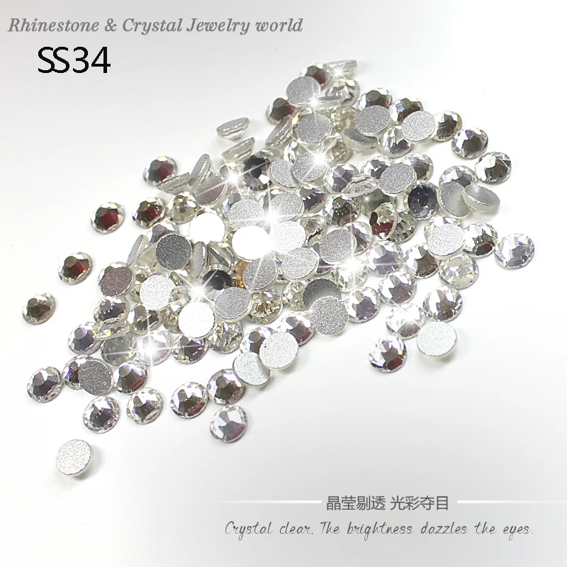 

SS34(7.1mm-7.2mm) Crystal Clear Glass Rhinestone 288pcs/lot Foild 3D Glue on Garment Non-hotfix flatback rhinestones