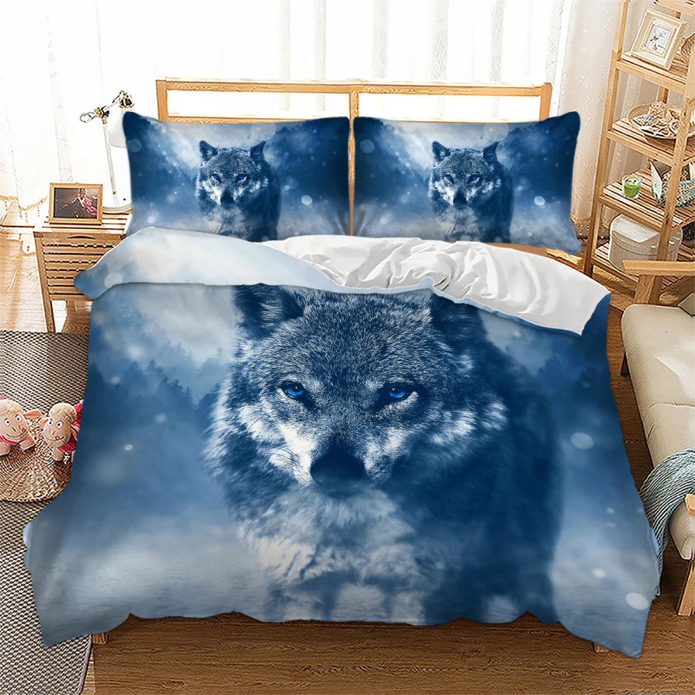 

3D Wolf Bedding Sets Solitary Wolf print Duvet Cover with Pillowcases Twin full queen king size Bedclothes 3pcs Home Textiles