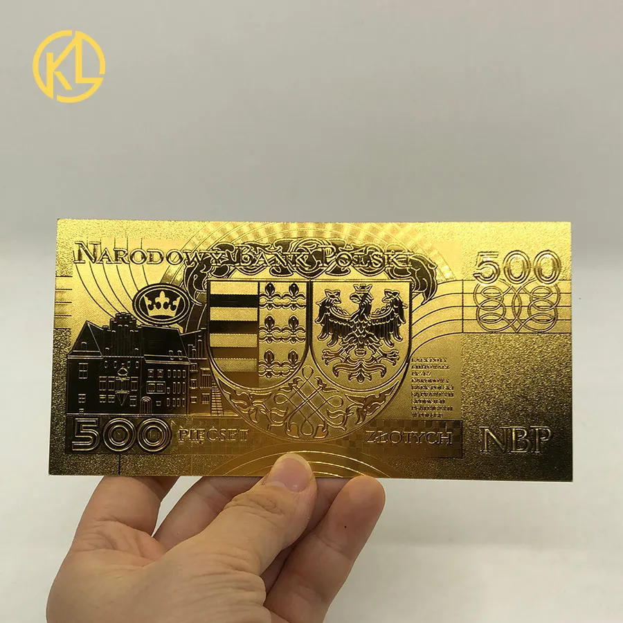 Горячее предложение, 1 шт., неизданный 1994 выпуск, польская валюта, спроектированная 24K Золотая банкнота 500 злотых для банковских сувениров