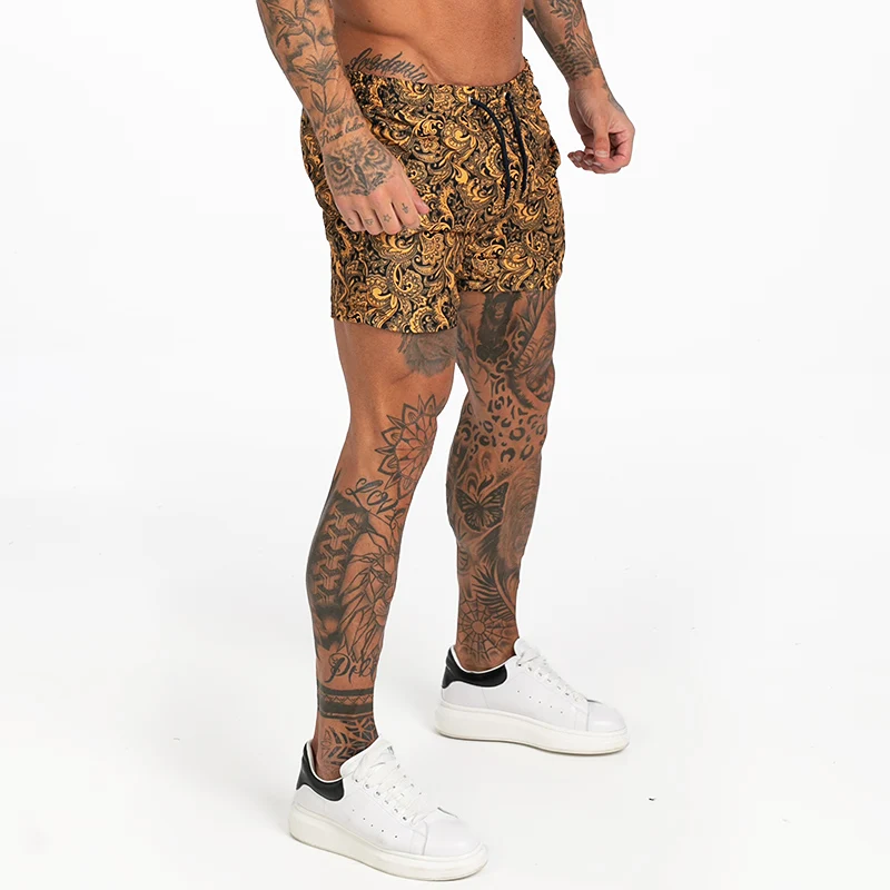 print yellow Mens Swim Trunks Mesh Lining Men Board Shorts with Pockets Swim Wear for Surfing, Swimming Summer Holiday Bathing Suits Fast Dry - Цвет: print yellow