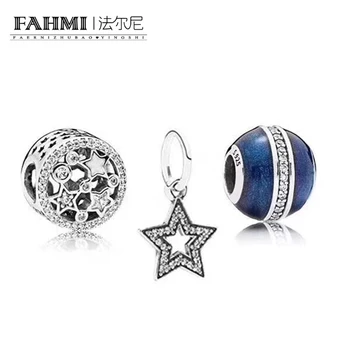 

FAHMI 100% 925 Sterling Silver Star Charm Snowflake Charm Track Beaded Surprise Gift Set Original Women's Jewelry Collection