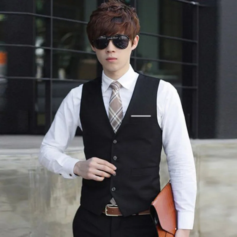 Suit Waistcoat Men's Slim Fit Business Thin Vest Large Size Work Clothing Formal Wear Vest