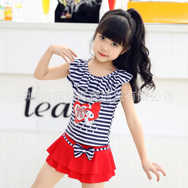 

New Style Korean-style Children Two-piece Swimsuits Big Boy Baby Girls hai jun qun Girls Swimming Suit
