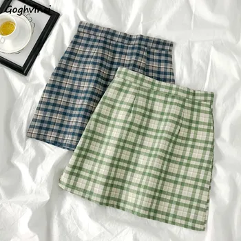 

Skirts Women Green Plaid Sweet Girl Ulzzang Street Style A-line Summer Chic Popular Wrap Hip Student Loose Cute Stitching Casual