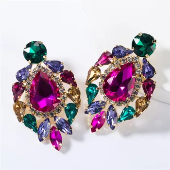 

Earings fashion jewelry 2019 European exaggerated multi-layer metal drop-shaped glass women's popular banquet party earrings