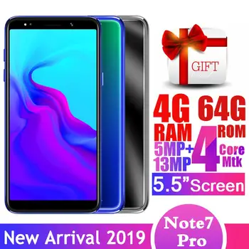 

Note7 Pro Quad Core Phone 4GRAM+64GROM Android Smartphones 5.5inch Screen 5MP+13MP Face ID Unlocked Celulars MTK Mobile Phones