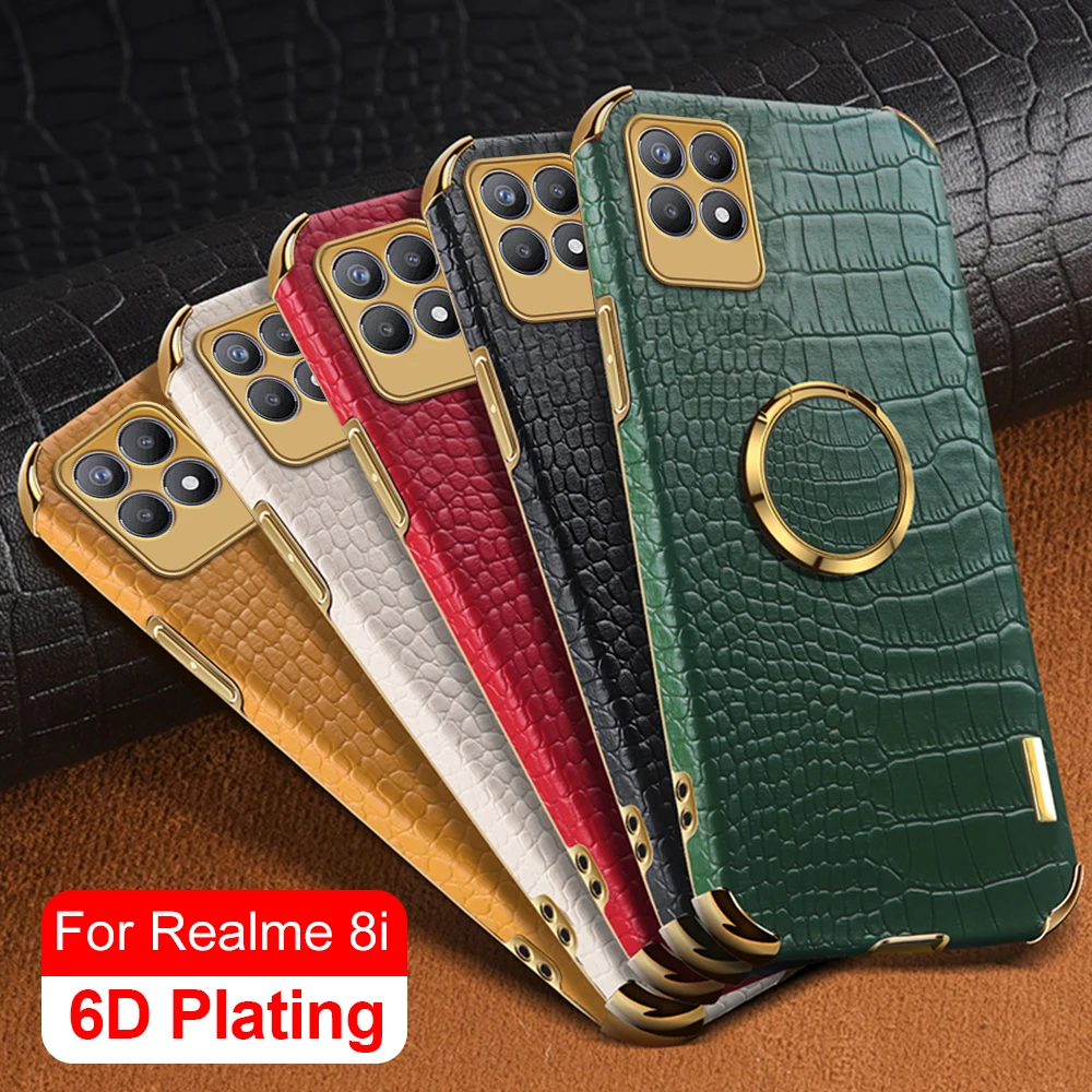 Leather Plating Car Magnetic Holder Ring phone Cover For Realme 8i Realmi 8i Realm Relme 8 i Shockproof Fundas Realme8i Cases