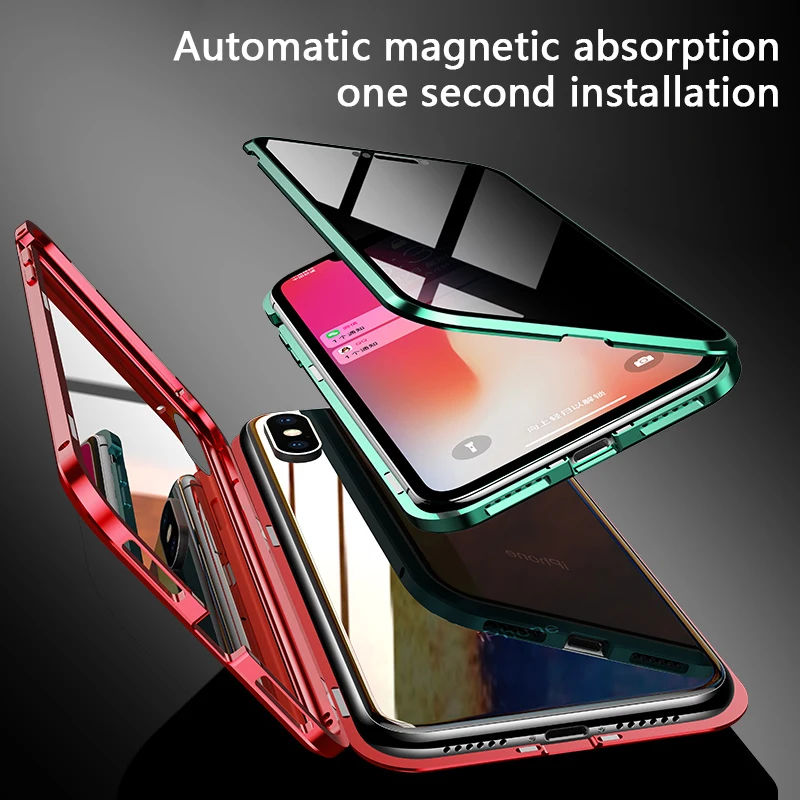Магнитный адсорбционный металлический чехол для iPhone Xs Max XR X 10 чехол Роскошный надежное закаленное стекло полное покрытие для iPhone 7 8 Plus Coque