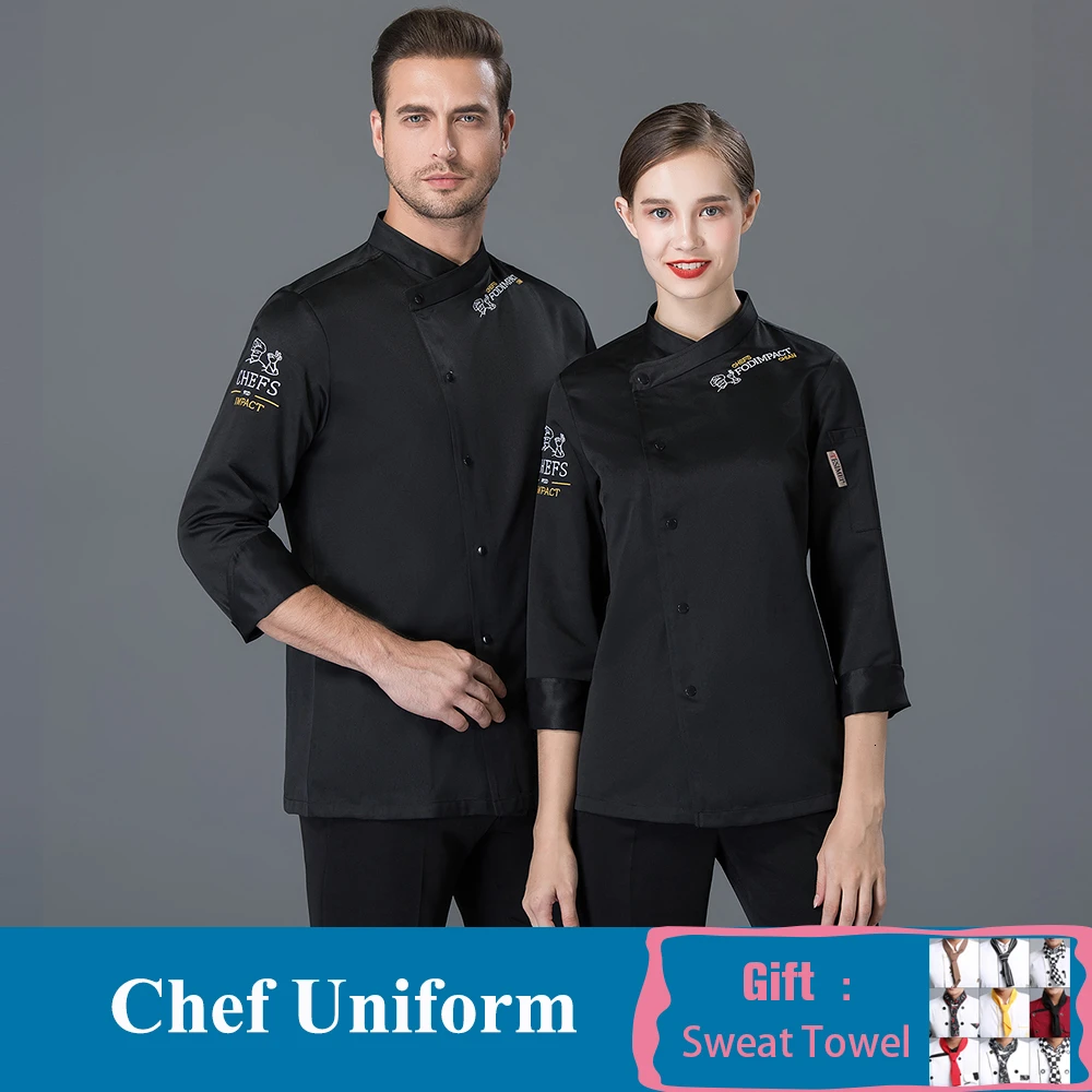 Black Coat Куртка шеф-повара с длинными рукавами профессиональная голова шеф-повара Униформа ресторан отель кухня рабочая одежда хлебобулочные изделия обслуживание унисекс Куртка поварская - Цвет: Black Coat