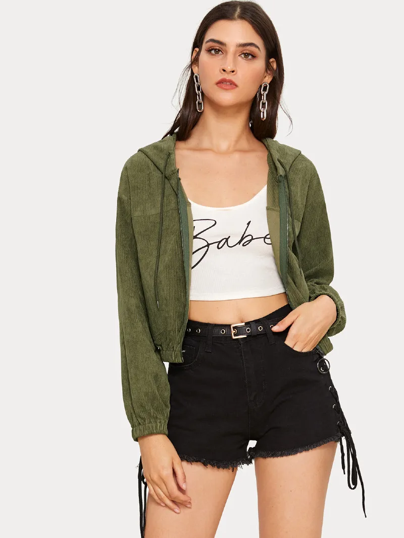 

Fashion Corduroy Cardigan 2020 Women Fall Casual Solid Color Long Sleeve Drawstring Open Stitch Coat Winter Hooded Jacket