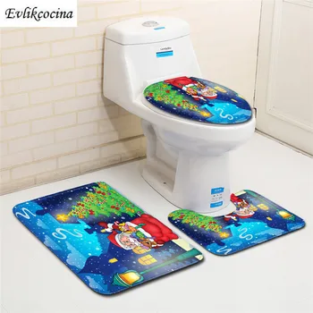 

Free Shipping 3Pcs Santa Claus Tree Bath Mat Set Toilet Anti Slip Bathroom Carpet Rug Bathroom Mat Living Room Tapis De Bain
