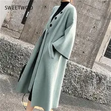 

Autumn Winter Knitted Cardigan Women Chic Long Sweater Coat Fashion New Batwing Sleeve Lace Up Jumper Outwear Female Loose Coat