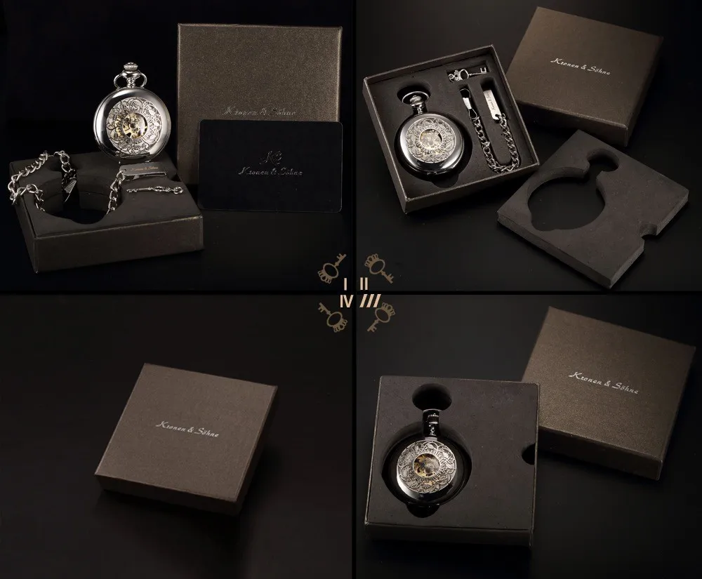 KS Retro Skeleton Roman Numerals White Dial Classical Alloy Case Male Long Chain Clock Men Mechanical Pocket Watch Gift /KSP048