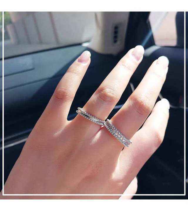 

OL Fashion Female Ring Set 925 Sterling Silver Princess Square Cut AAA Zircon Finger Rings for Women Wedding Band Jewelry