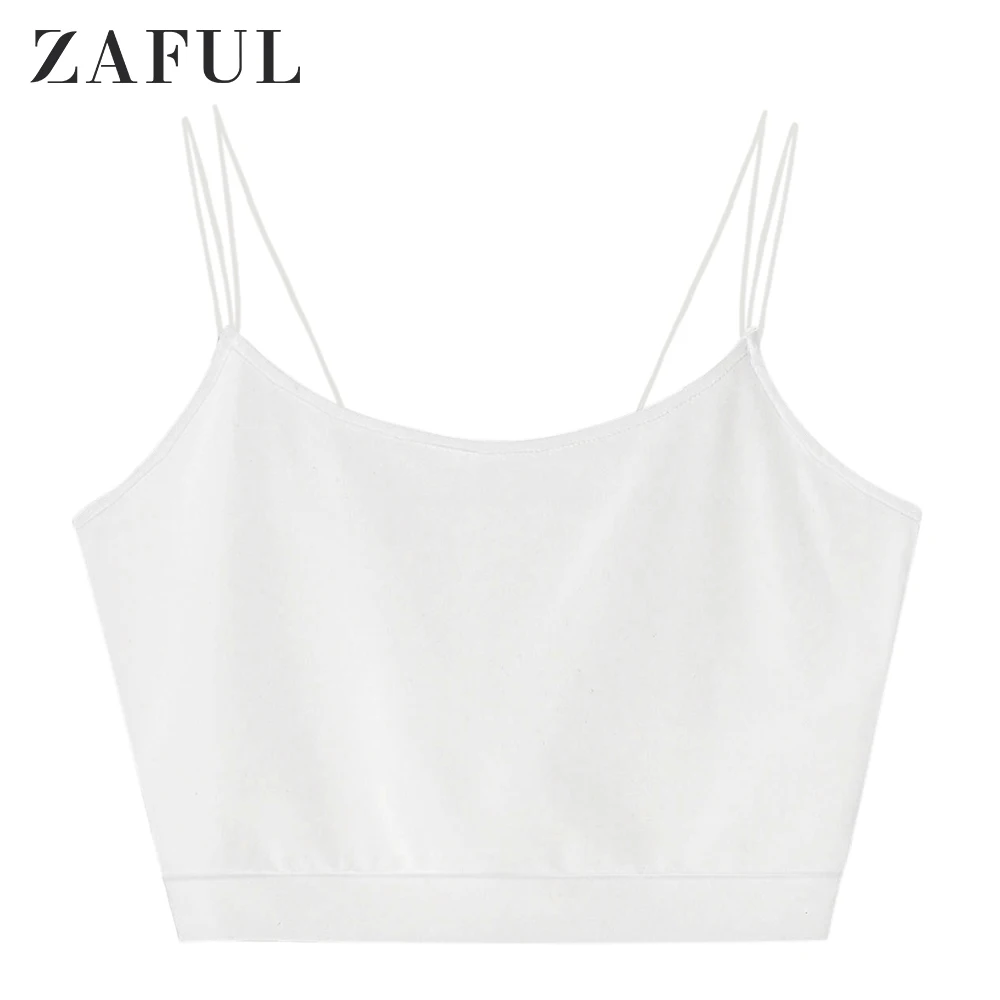 ZAFUL, сексуальный Одноцветный короткий топ на бретельках,, топ на бретельках, облегающий Топ, простая майка, женская повседневная короткая майка, летняя - Цвет: White