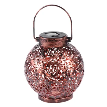 

Solar Power Iron Hollow out Lantern LED Tabletop Lamp Outdoor Hanging Light for Garden Patio Lawn (Brown Ball Shape)